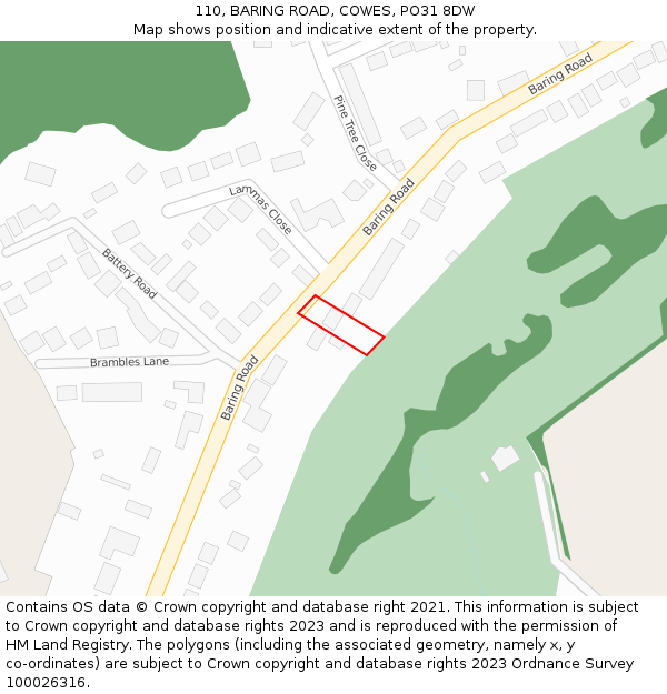 110, BARING ROAD, COWES, PO31 8DW: Location map and indicative extent of plot