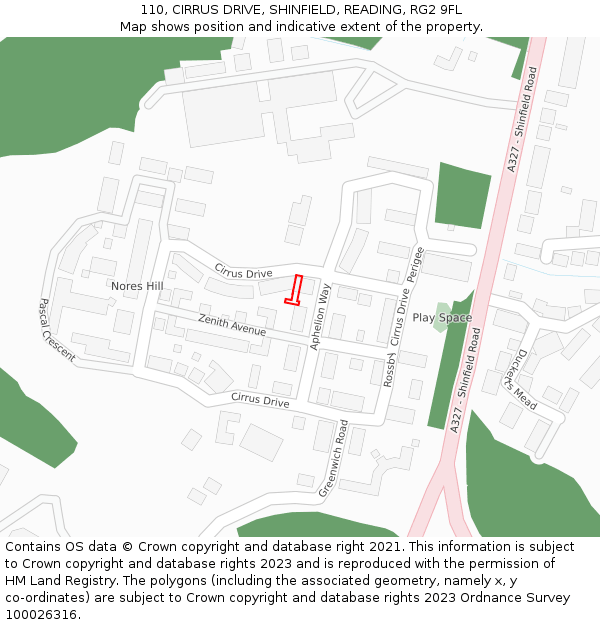 110, CIRRUS DRIVE, SHINFIELD, READING, RG2 9FL: Location map and indicative extent of plot