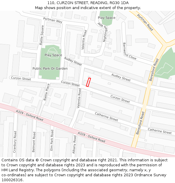 110, CURZON STREET, READING, RG30 1DA: Location map and indicative extent of plot
