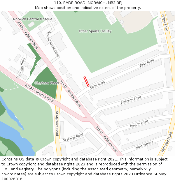 110, EADE ROAD, NORWICH, NR3 3EJ: Location map and indicative extent of plot