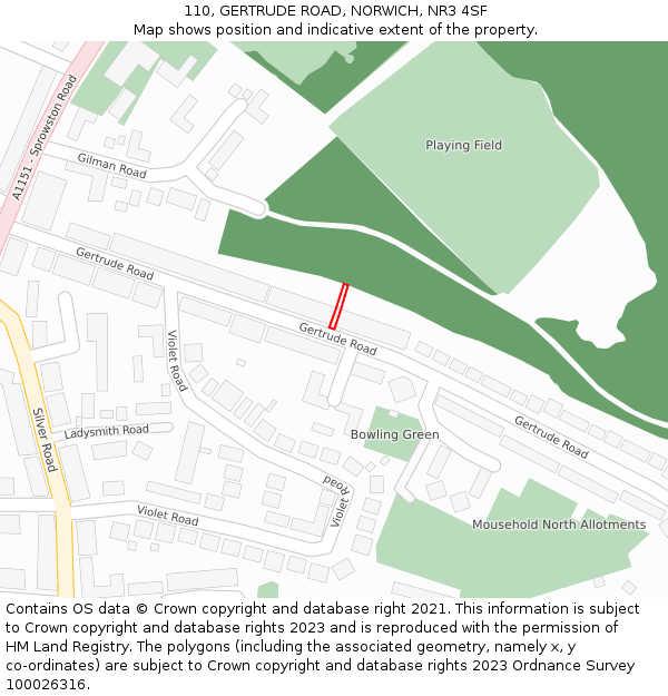 110, GERTRUDE ROAD, NORWICH, NR3 4SF: Location map and indicative extent of plot