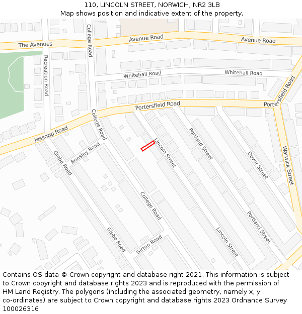 110, LINCOLN STREET, NORWICH, NR2 3LB: Location map and indicative extent of plot