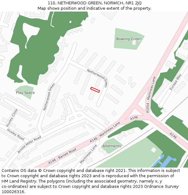 110, NETHERWOOD GREEN, NORWICH, NR1 2JQ: Location map and indicative extent of plot