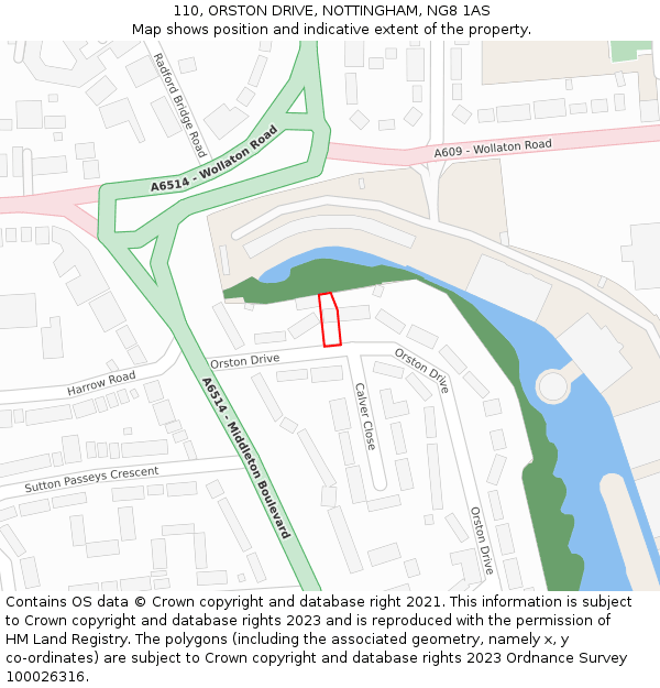 110, ORSTON DRIVE, NOTTINGHAM, NG8 1AS: Location map and indicative extent of plot