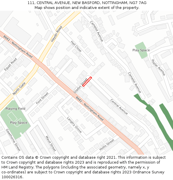111, CENTRAL AVENUE, NEW BASFORD, NOTTINGHAM, NG7 7AG: Location map and indicative extent of plot