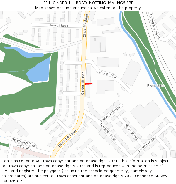 111, CINDERHILL ROAD, NOTTINGHAM, NG6 8RE: Location map and indicative extent of plot