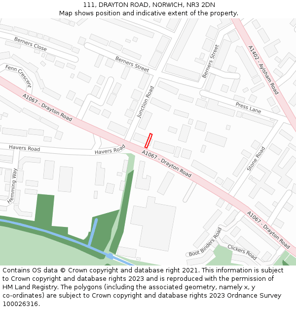 111, DRAYTON ROAD, NORWICH, NR3 2DN: Location map and indicative extent of plot
