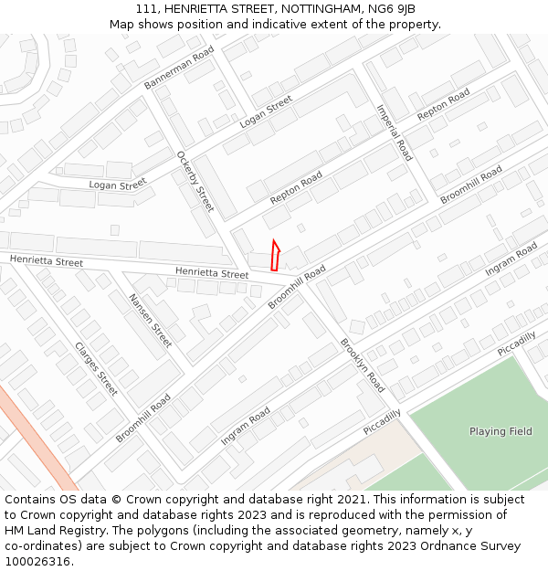 111, HENRIETTA STREET, NOTTINGHAM, NG6 9JB: Location map and indicative extent of plot