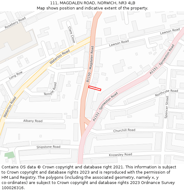 111, MAGDALEN ROAD, NORWICH, NR3 4LB: Location map and indicative extent of plot