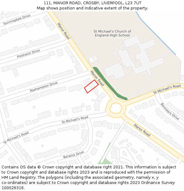 111, MANOR ROAD, CROSBY, LIVERPOOL, L23 7UT: Location map and indicative extent of plot