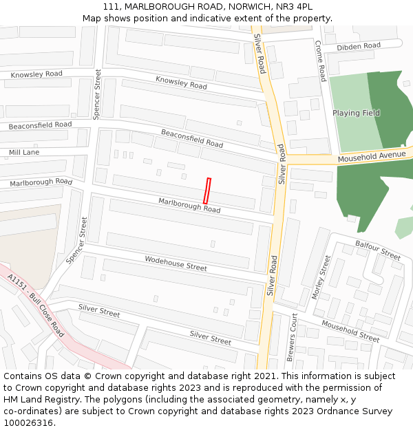 111, MARLBOROUGH ROAD, NORWICH, NR3 4PL: Location map and indicative extent of plot