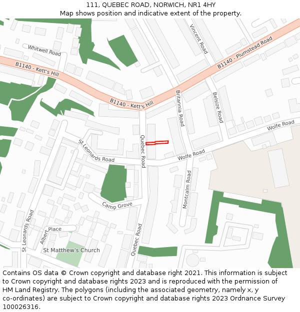 111, QUEBEC ROAD, NORWICH, NR1 4HY: Location map and indicative extent of plot