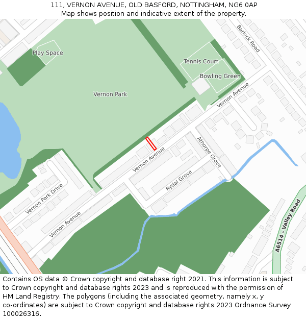 111, VERNON AVENUE, OLD BASFORD, NOTTINGHAM, NG6 0AP: Location map and indicative extent of plot