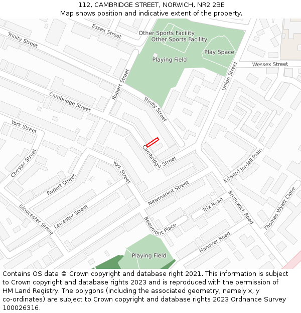 112, CAMBRIDGE STREET, NORWICH, NR2 2BE: Location map and indicative extent of plot