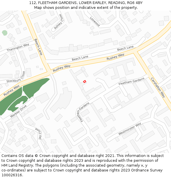 112, FLEETHAM GARDENS, LOWER EARLEY, READING, RG6 4BY: Location map and indicative extent of plot