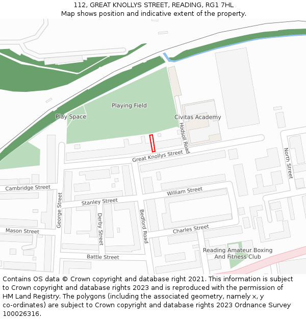 112, GREAT KNOLLYS STREET, READING, RG1 7HL: Location map and indicative extent of plot