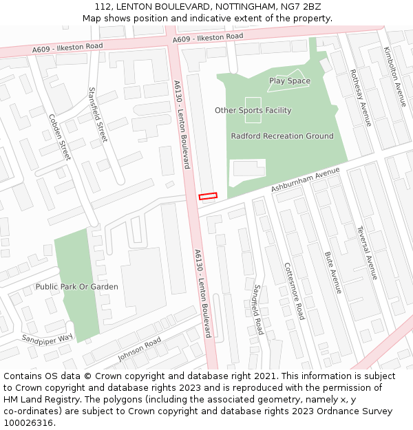 112, LENTON BOULEVARD, NOTTINGHAM, NG7 2BZ: Location map and indicative extent of plot