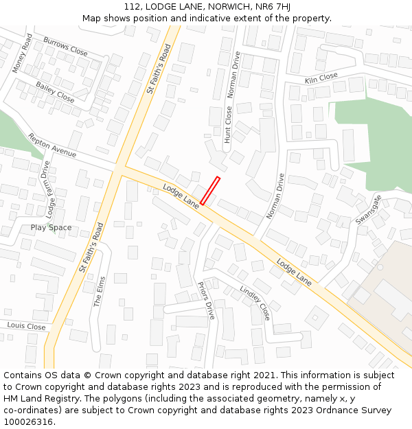 112, LODGE LANE, NORWICH, NR6 7HJ: Location map and indicative extent of plot
