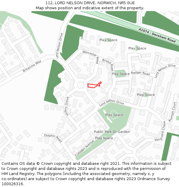 112, LORD NELSON DRIVE, NORWICH, NR5 0UE: Location map and indicative extent of plot