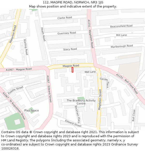 112, MAGPIE ROAD, NORWICH, NR3 1JG: Location map and indicative extent of plot