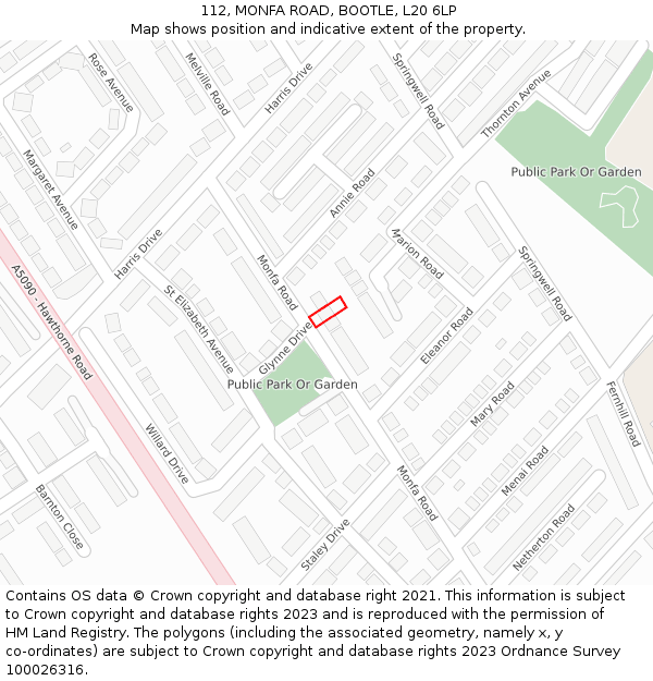 112, MONFA ROAD, BOOTLE, L20 6LP: Location map and indicative extent of plot