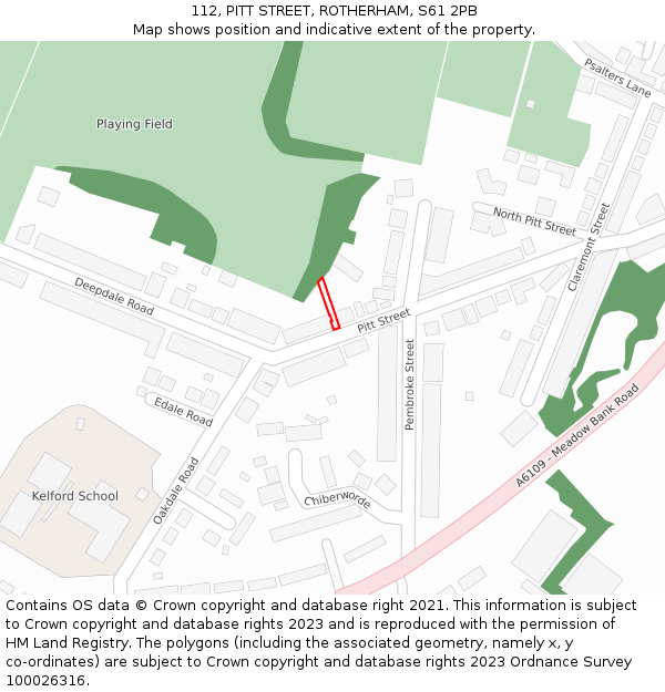 112, PITT STREET, ROTHERHAM, S61 2PB: Location map and indicative extent of plot