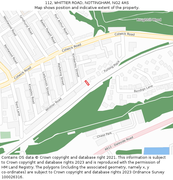 112, WHITTIER ROAD, NOTTINGHAM, NG2 4AS: Location map and indicative extent of plot