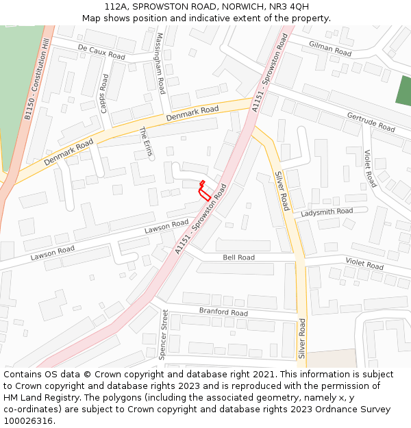 112A, SPROWSTON ROAD, NORWICH, NR3 4QH: Location map and indicative extent of plot