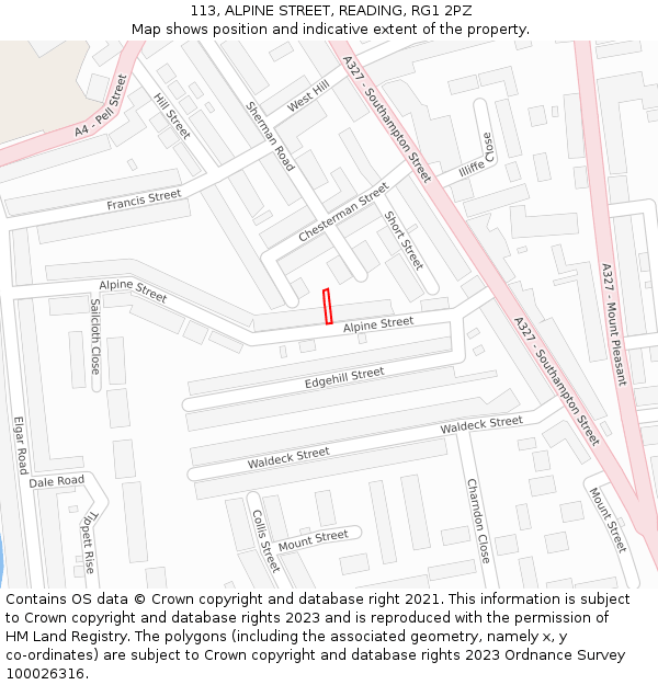 113, ALPINE STREET, READING, RG1 2PZ: Location map and indicative extent of plot