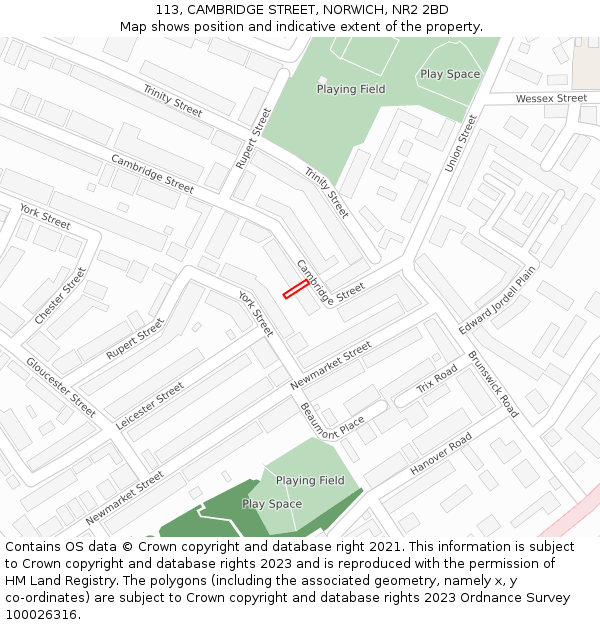113, CAMBRIDGE STREET, NORWICH, NR2 2BD: Location map and indicative extent of plot