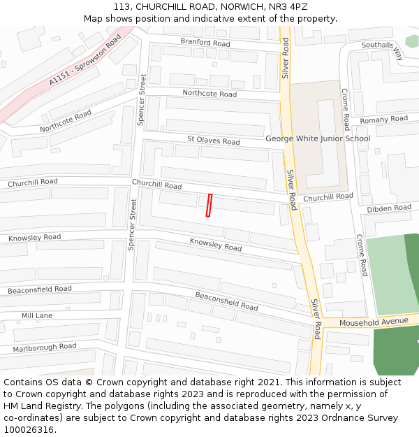 113, CHURCHILL ROAD, NORWICH, NR3 4PZ: Location map and indicative extent of plot
