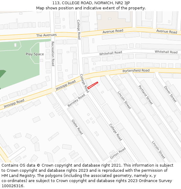 113, COLLEGE ROAD, NORWICH, NR2 3JP: Location map and indicative extent of plot