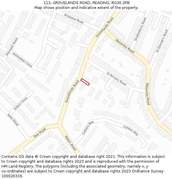 113, GROVELANDS ROAD, READING, RG30 2PB: Location map and indicative extent of plot