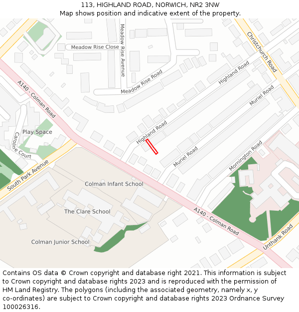 113, HIGHLAND ROAD, NORWICH, NR2 3NW: Location map and indicative extent of plot