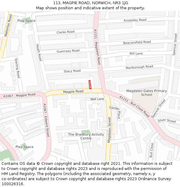 113, MAGPIE ROAD, NORWICH, NR3 1JG: Location map and indicative extent of plot