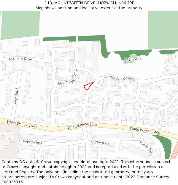 113, MOUNTBATTEN DRIVE, NORWICH, NR6 7PP: Location map and indicative extent of plot