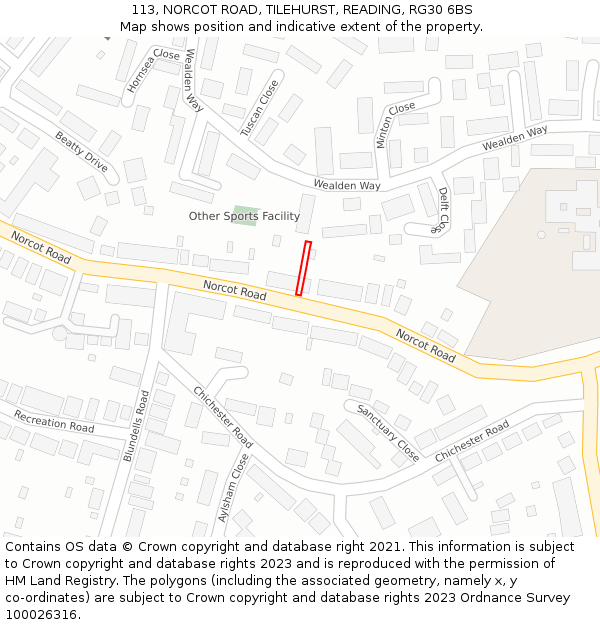113, NORCOT ROAD, TILEHURST, READING, RG30 6BS: Location map and indicative extent of plot