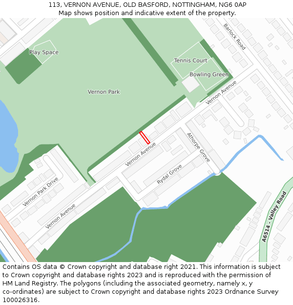 113, VERNON AVENUE, OLD BASFORD, NOTTINGHAM, NG6 0AP: Location map and indicative extent of plot