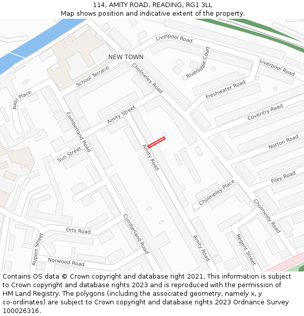 114, AMITY ROAD, READING, RG1 3LL: Location map and indicative extent of plot