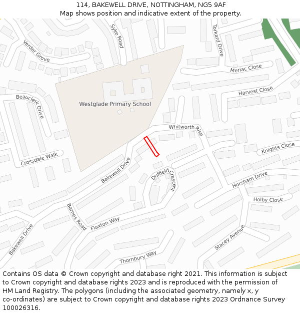 114, BAKEWELL DRIVE, NOTTINGHAM, NG5 9AF: Location map and indicative extent of plot