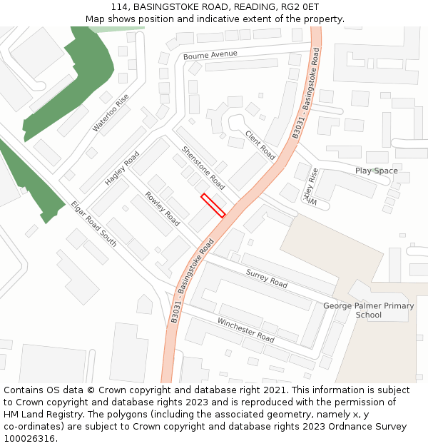 114, BASINGSTOKE ROAD, READING, RG2 0ET: Location map and indicative extent of plot