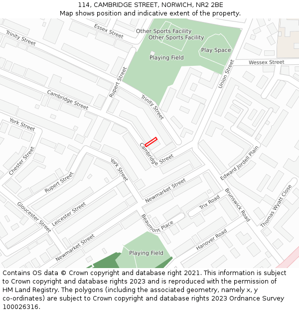 114, CAMBRIDGE STREET, NORWICH, NR2 2BE: Location map and indicative extent of plot