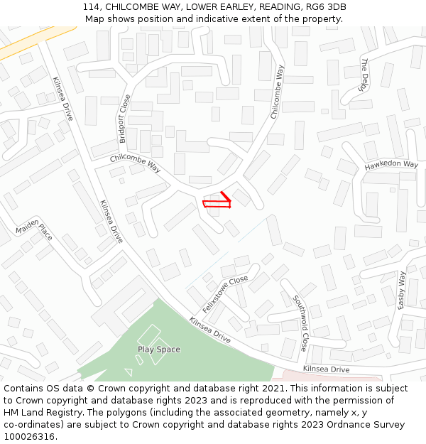 114, CHILCOMBE WAY, LOWER EARLEY, READING, RG6 3DB: Location map and indicative extent of plot