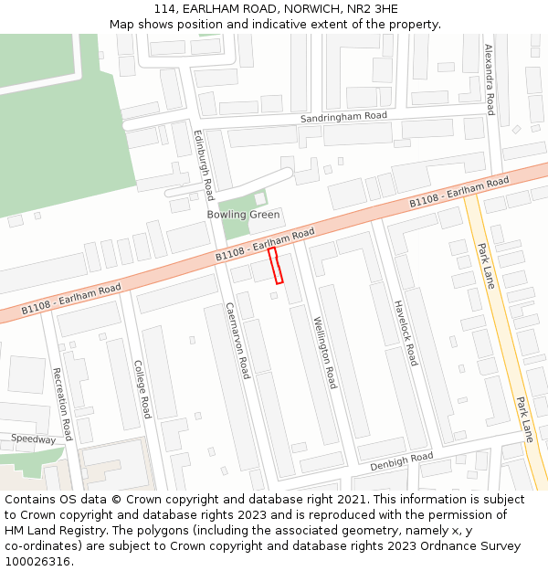 114, EARLHAM ROAD, NORWICH, NR2 3HE: Location map and indicative extent of plot