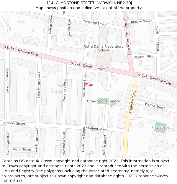 114, GLADSTONE STREET, NORWICH, NR2 3BJ: Location map and indicative extent of plot