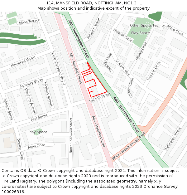 114, MANSFIELD ROAD, NOTTINGHAM, NG1 3HL: Location map and indicative extent of plot