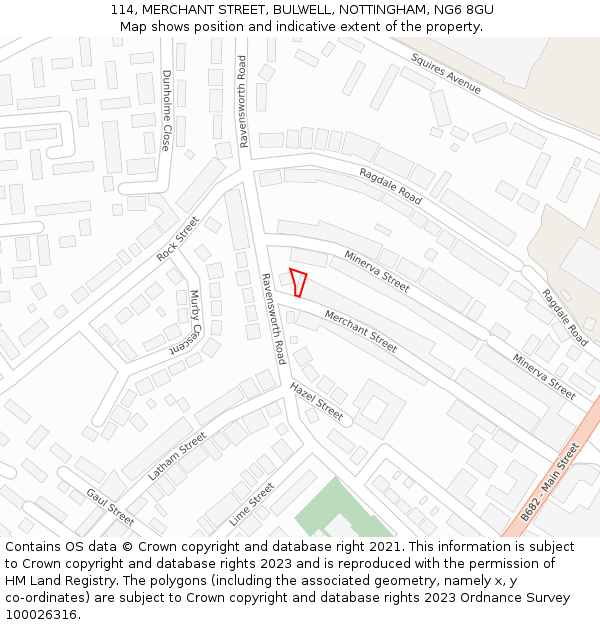 114, MERCHANT STREET, BULWELL, NOTTINGHAM, NG6 8GU: Location map and indicative extent of plot