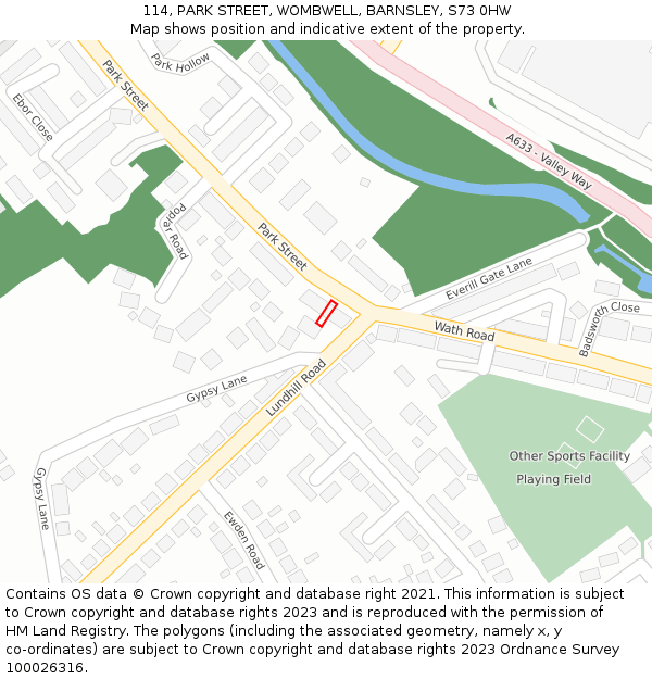 114, PARK STREET, WOMBWELL, BARNSLEY, S73 0HW: Location map and indicative extent of plot