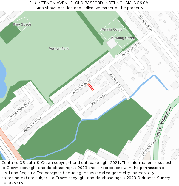 114, VERNON AVENUE, OLD BASFORD, NOTTINGHAM, NG6 0AL: Location map and indicative extent of plot