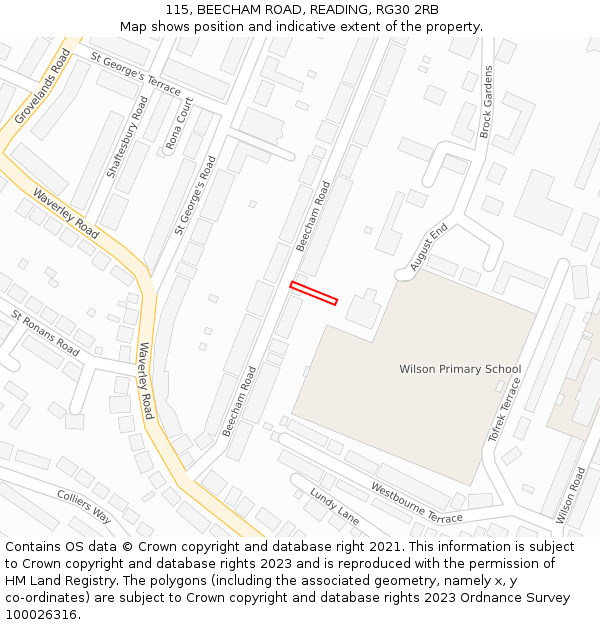 115, BEECHAM ROAD, READING, RG30 2RB: Location map and indicative extent of plot